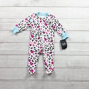 Under Armour Baby Girl Footed Sleeper Pajamas Leopard Print Zip Up NWT 3 Months